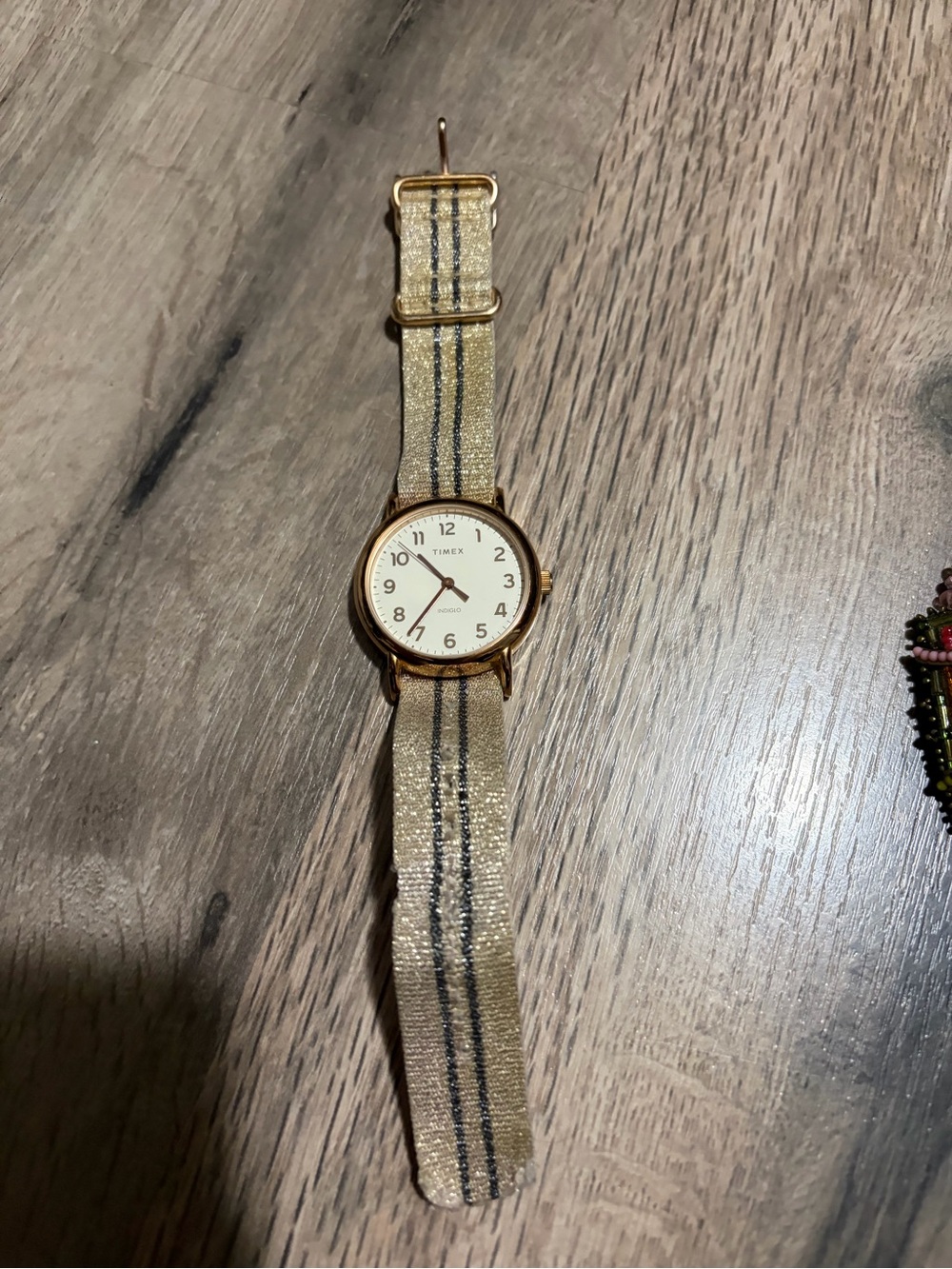 Timex Gold Case Beige Stripe lStrap Watch